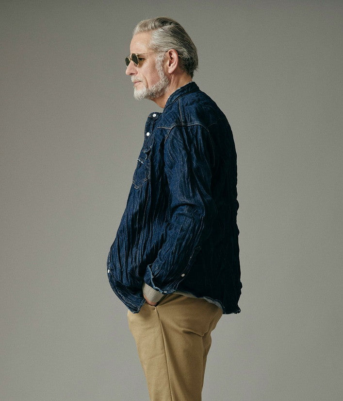 【junhashimoto】BAND COLLAR DENIM SH