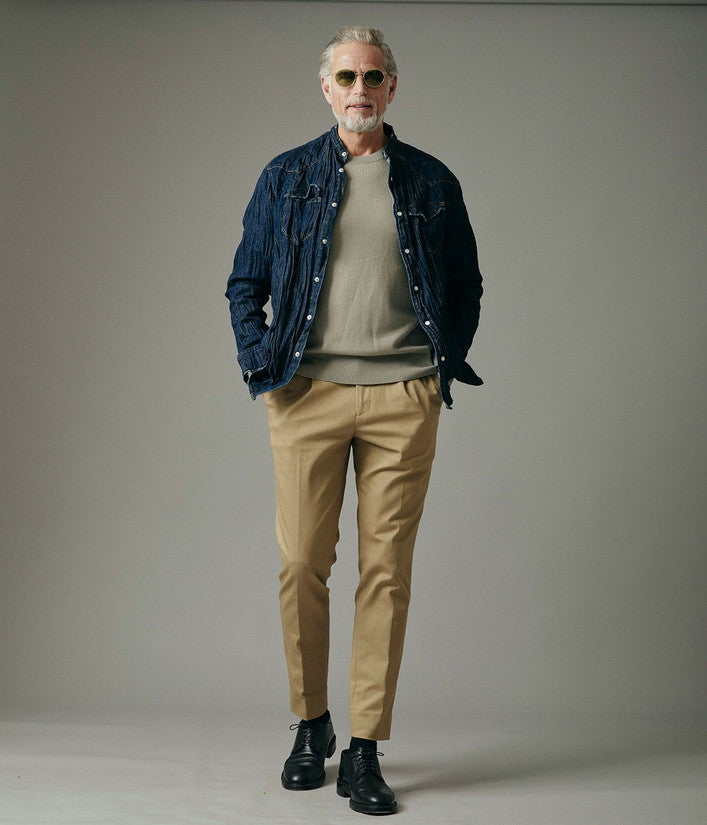 【junhashimoto】BAND COLLAR DENIM SH