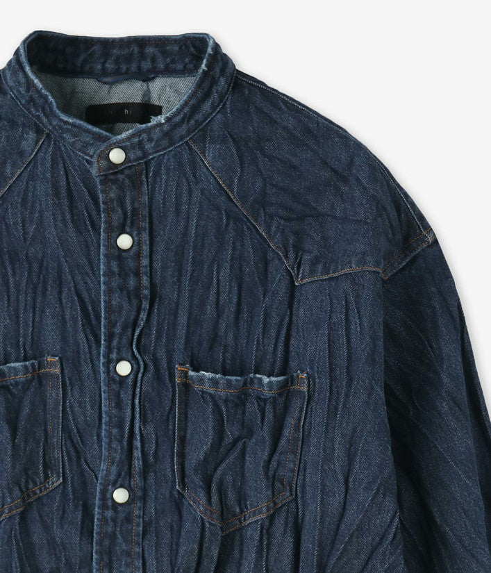 【junhashimoto】BAND COLLAR DENIM SH