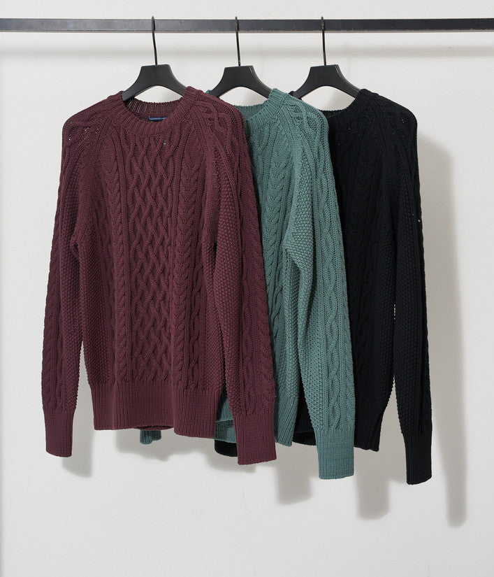 予約11月【junhashimoto】ARAN CREW NECK KNIT